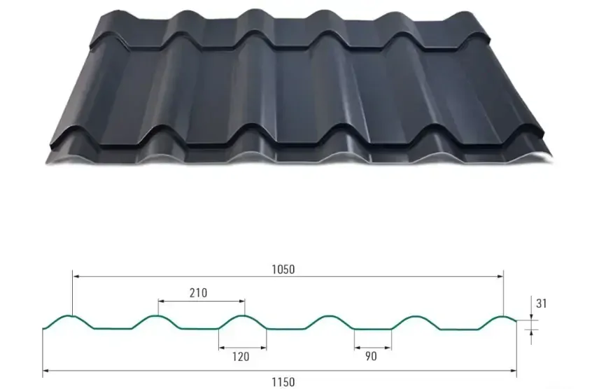 Plechová střešní krytina Hornval H3 20/350 PE MAT 0,5 mm