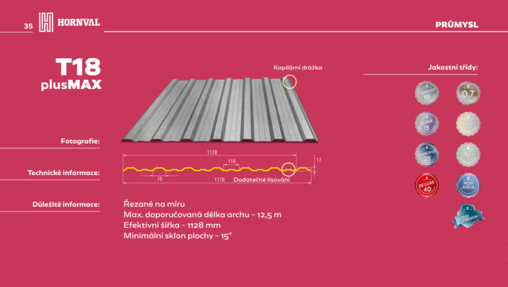 Hornval Trapézový plech T18 PLUS MAX pozink 0,7 mm