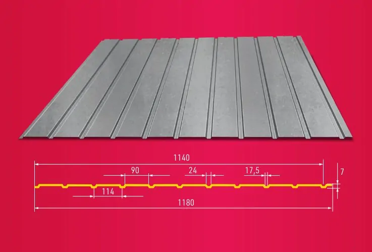 Trapézový plech Hornval T7 elevace š.1180 aluzinek 0,5 mm 1m2