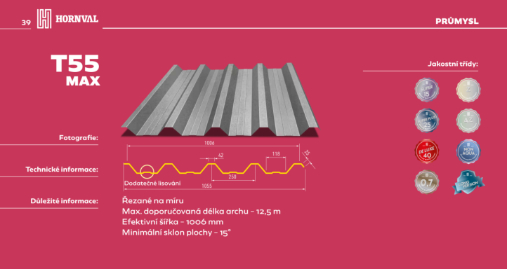 Hornval Trapézový plech T55 MAX mat 0,55 mm
