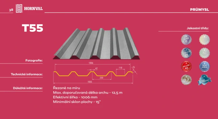 Trapézový plech Hornval T55 aluzinek 0,7 mm